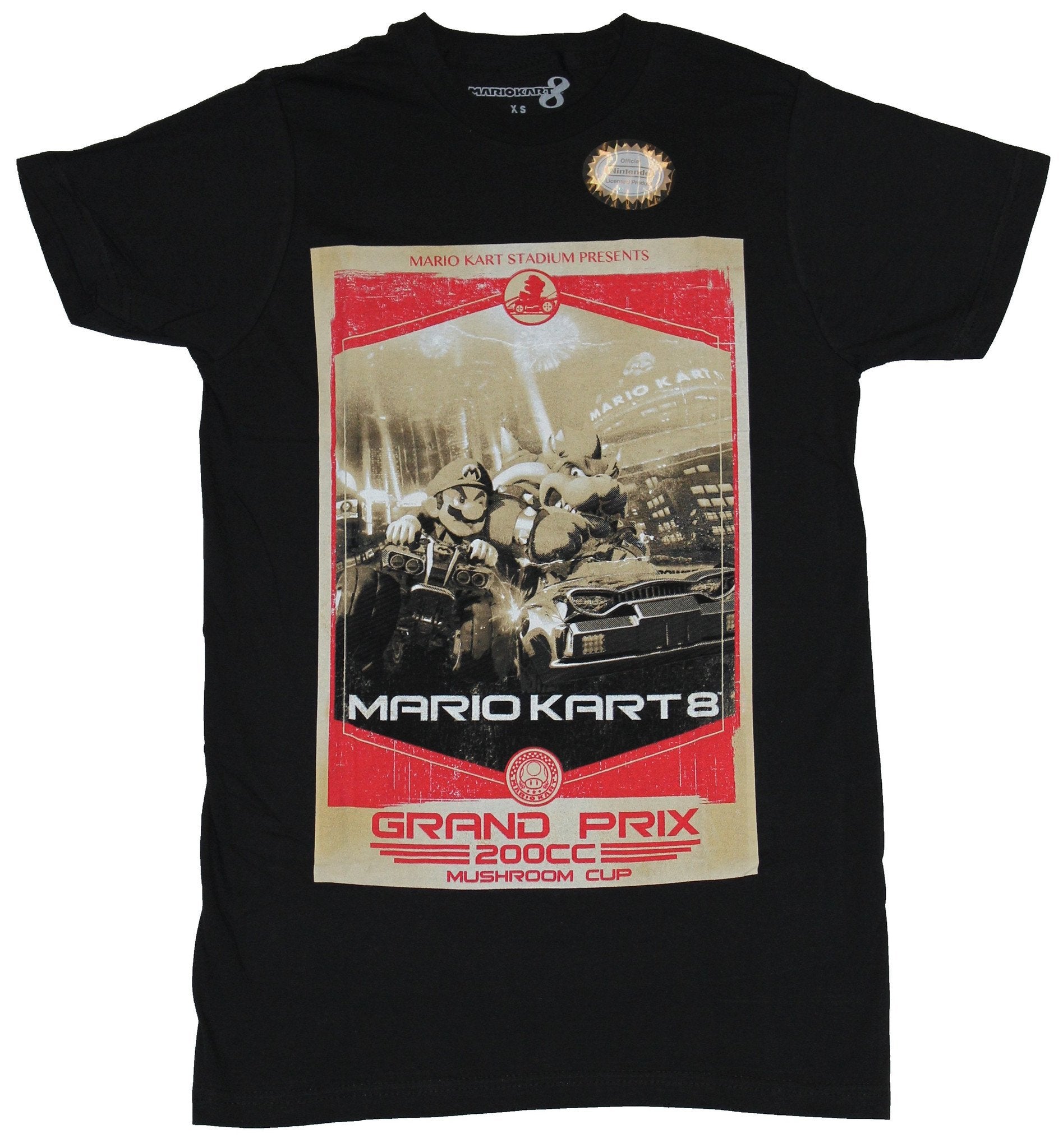 Mario Kart 8 Nintendo Mens T-Shirt - Grand Prix 200cc Mushroom Cup Event Poster