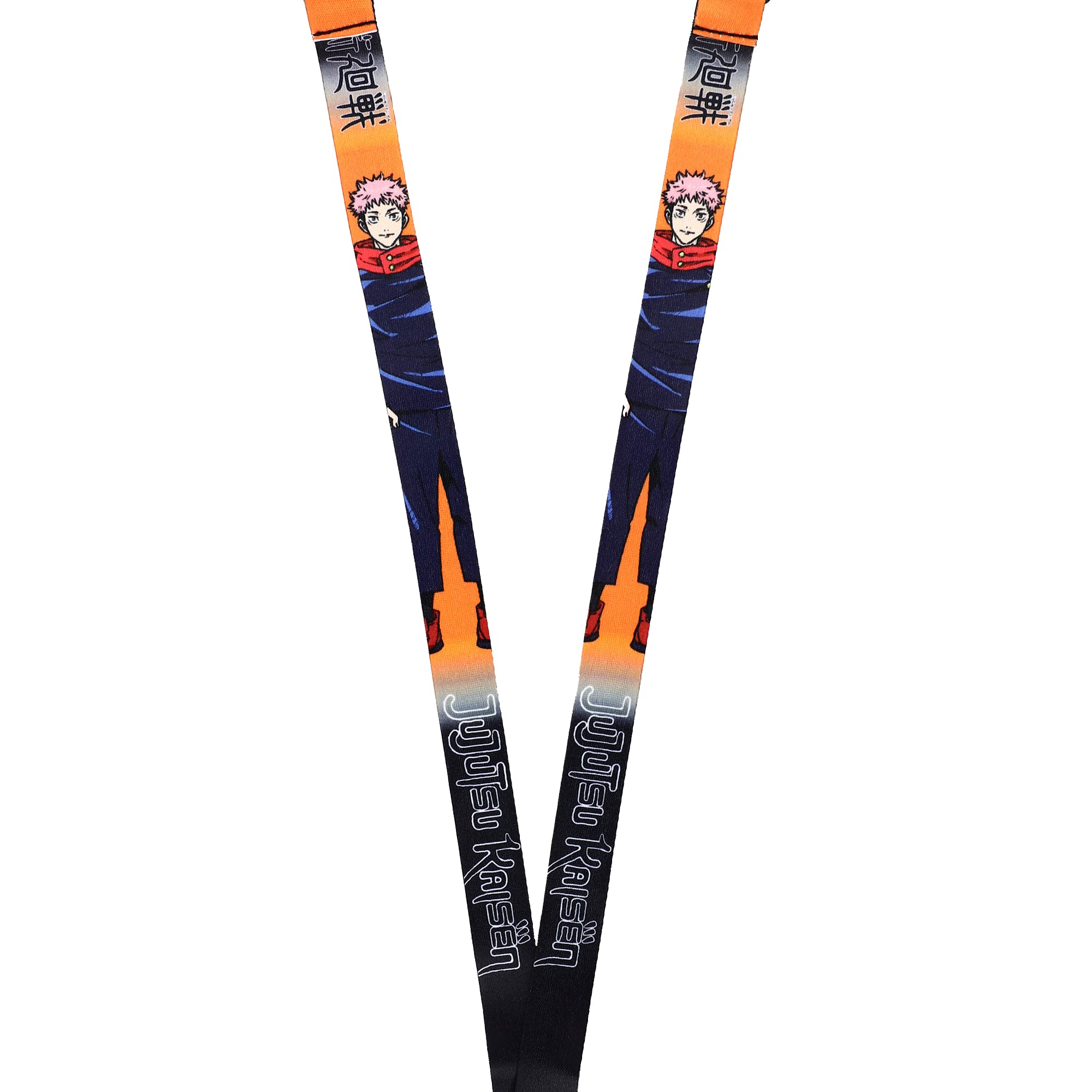 Jujutsu Kaisen Orange Lanyard with Clear ID Sleeve and Keychain