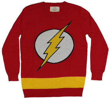Flash (DC Comics) Mens Knit Sweater - Yellow Bolt in White Circle Logo Image