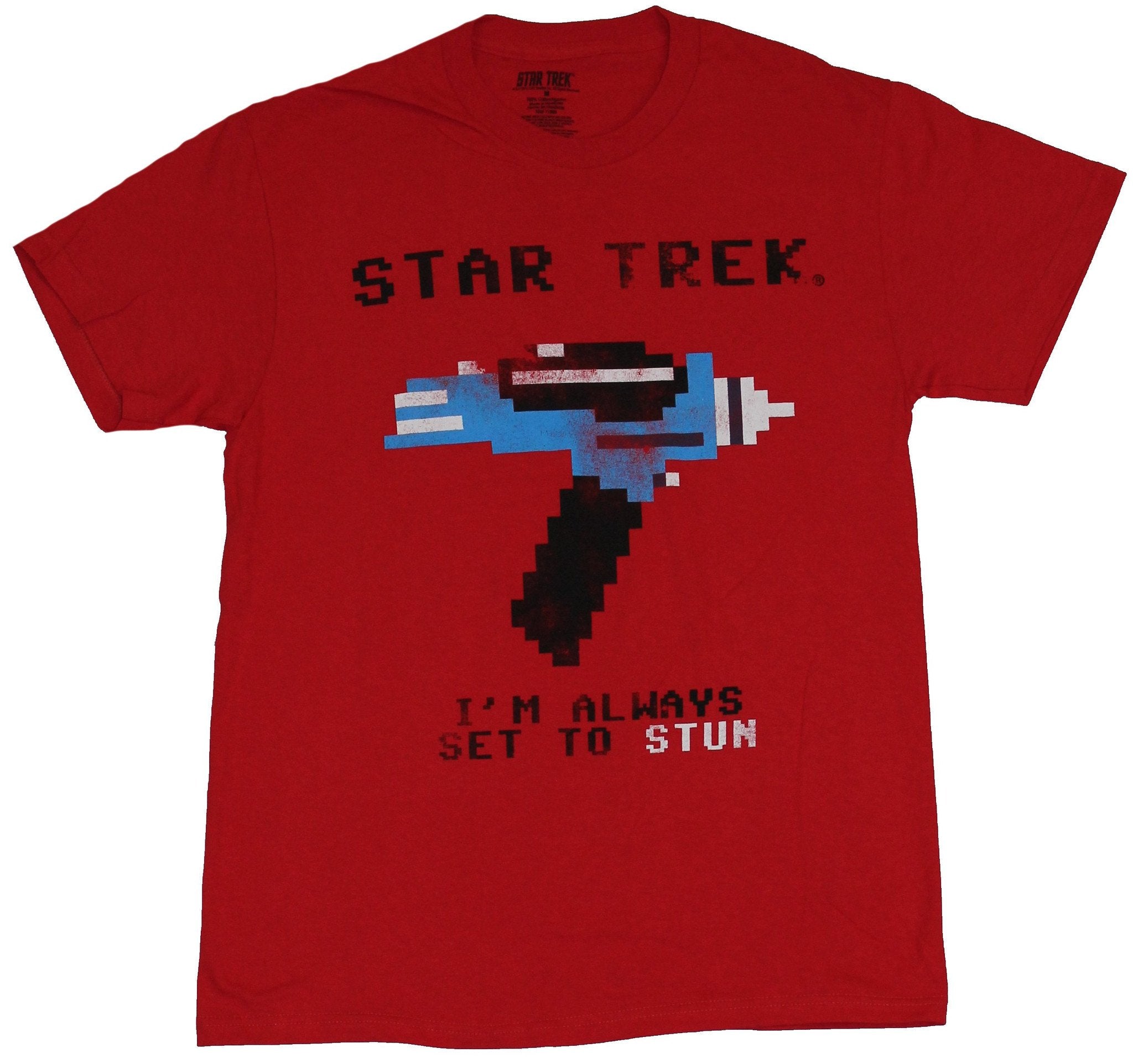 Star Trek Mens T-Shirt - I'm Always Set to Stun 8-Bit Phaser Image