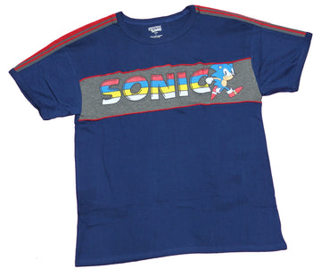 Sonic the Hedgehog Mens T-Shirt - Running Sonic In Front of Logo