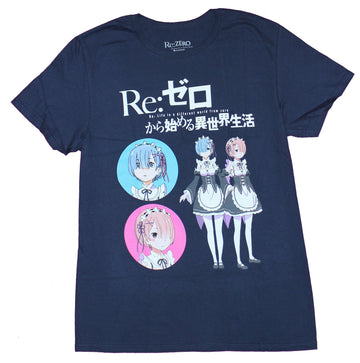 Re Zero Mens T-Shirt - Rem and Ram Maid Outfits & Circle Faces