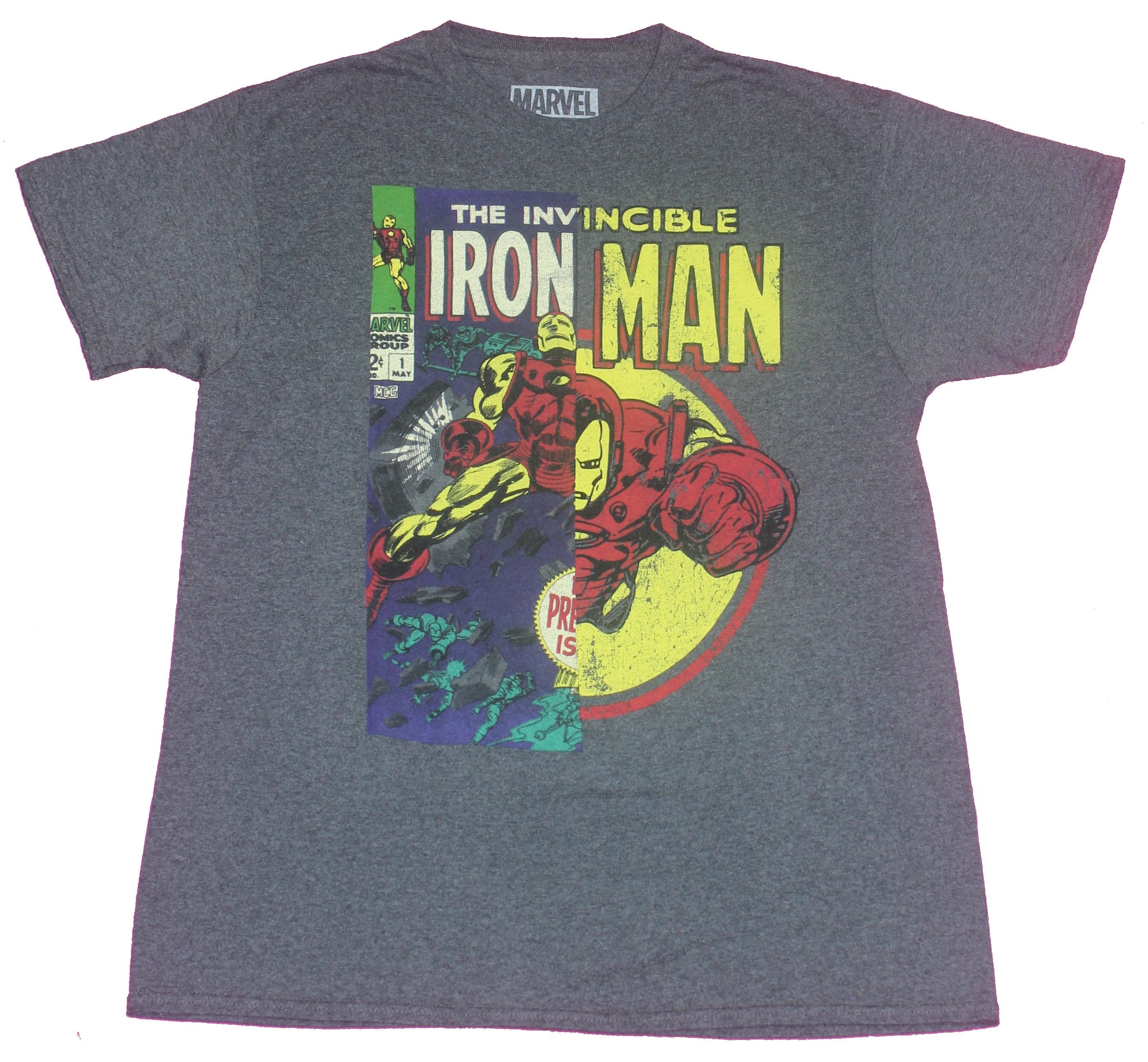 Iron Man  Mens T-Shirt- Invincible 2 Part Cover Mash Up Image