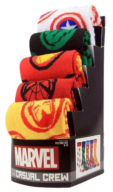 Bioworld Marvel Avengers Casual Crew Socks, Multicolored, Pack of 5, Size 8-12