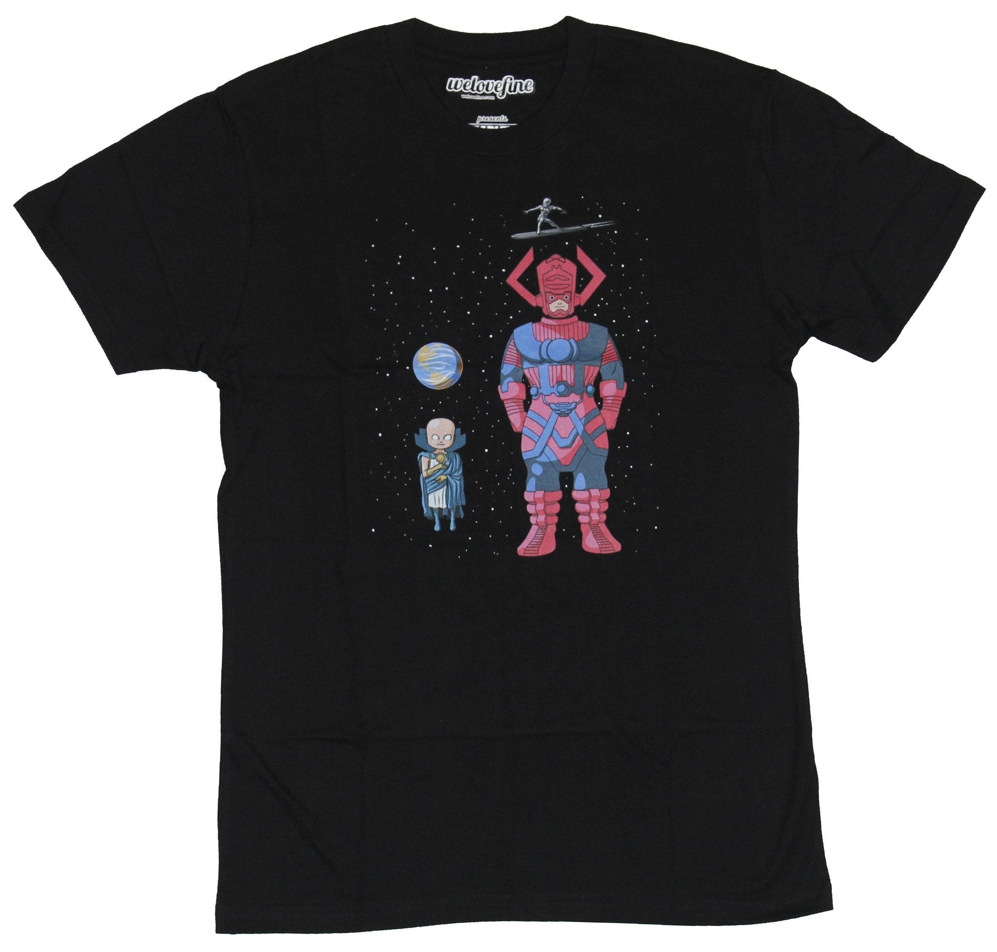 Silver Surfer  Mens T-Shirt - Cartoon Watcher Surfer & Galactus in Space