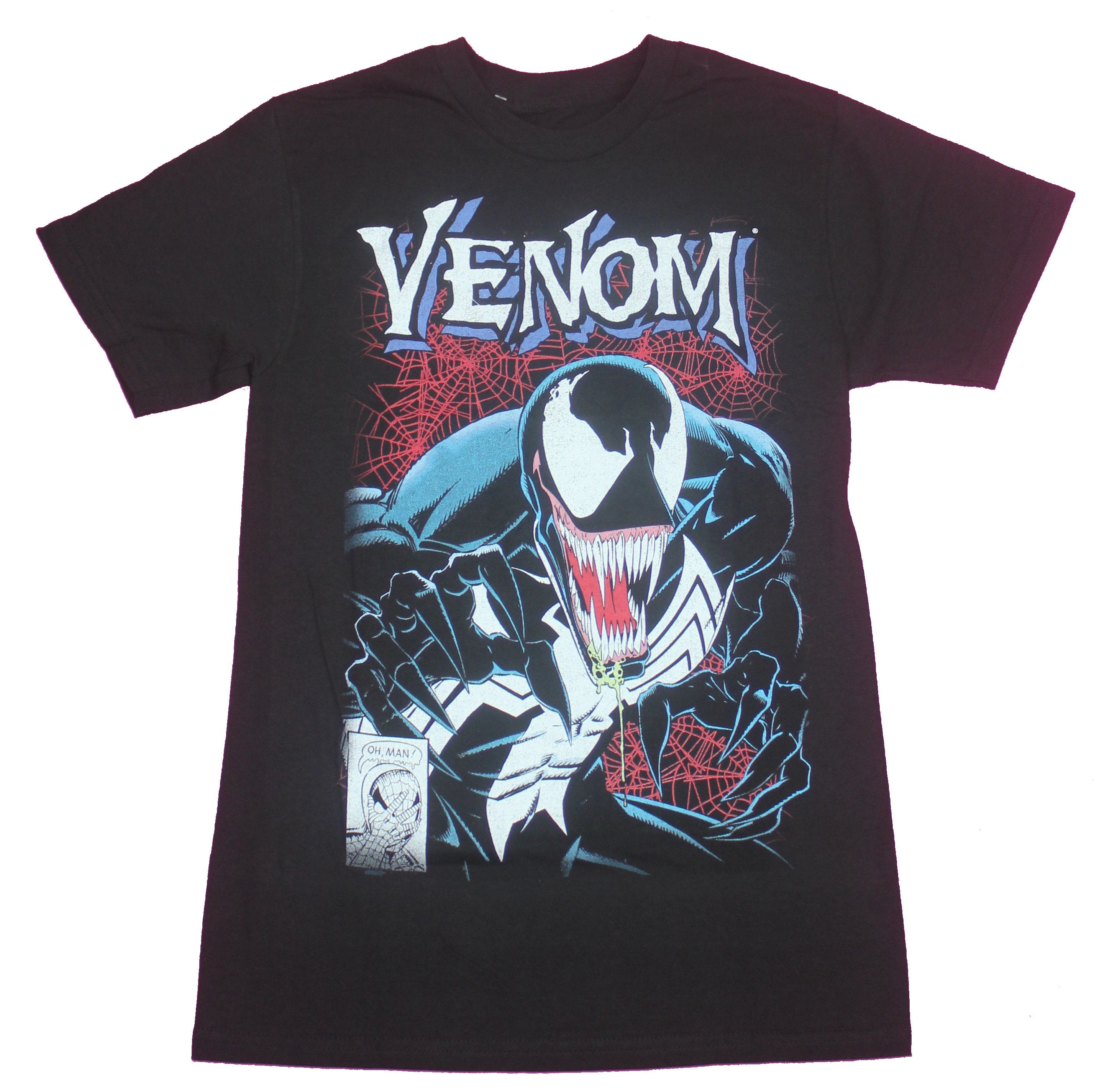 Venom Mens T-Shirt- Distressed Lethal Protector Over Red Webs