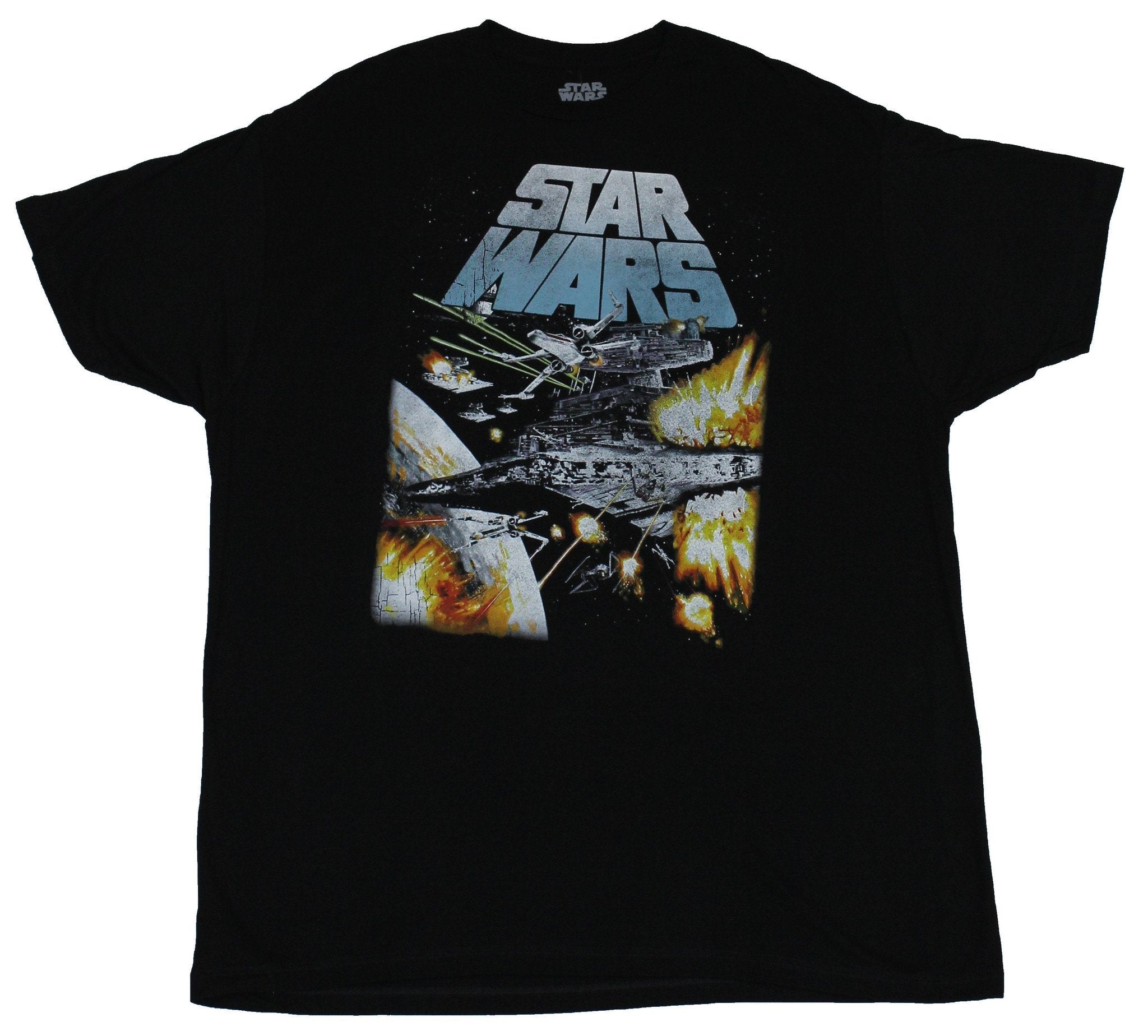 Star Wars Mens T-Shirt - Space Battle Explosion Under Word Logo