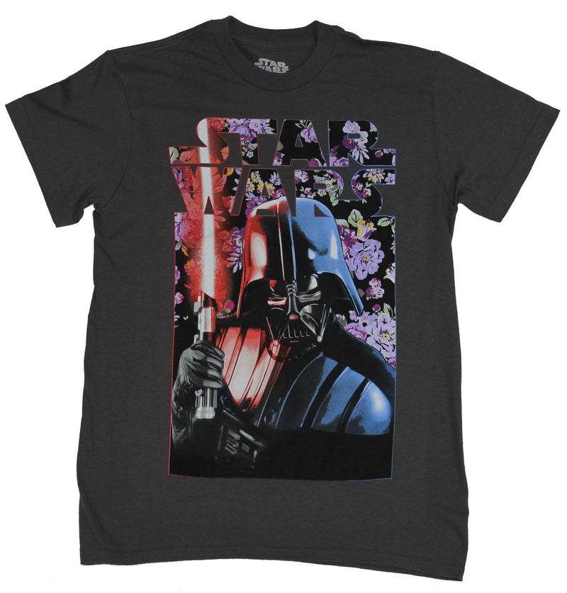 Star Wars Mens T-Shirt - Floral Styled Logo Darth Vader Saber Drawn Image