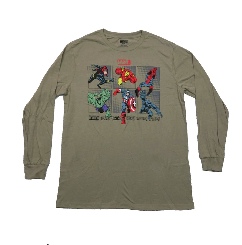 Avengers Mens Long Sleeve T-Shirt - Superhero Character Boxes & Names - Inmyparentsbasement.com