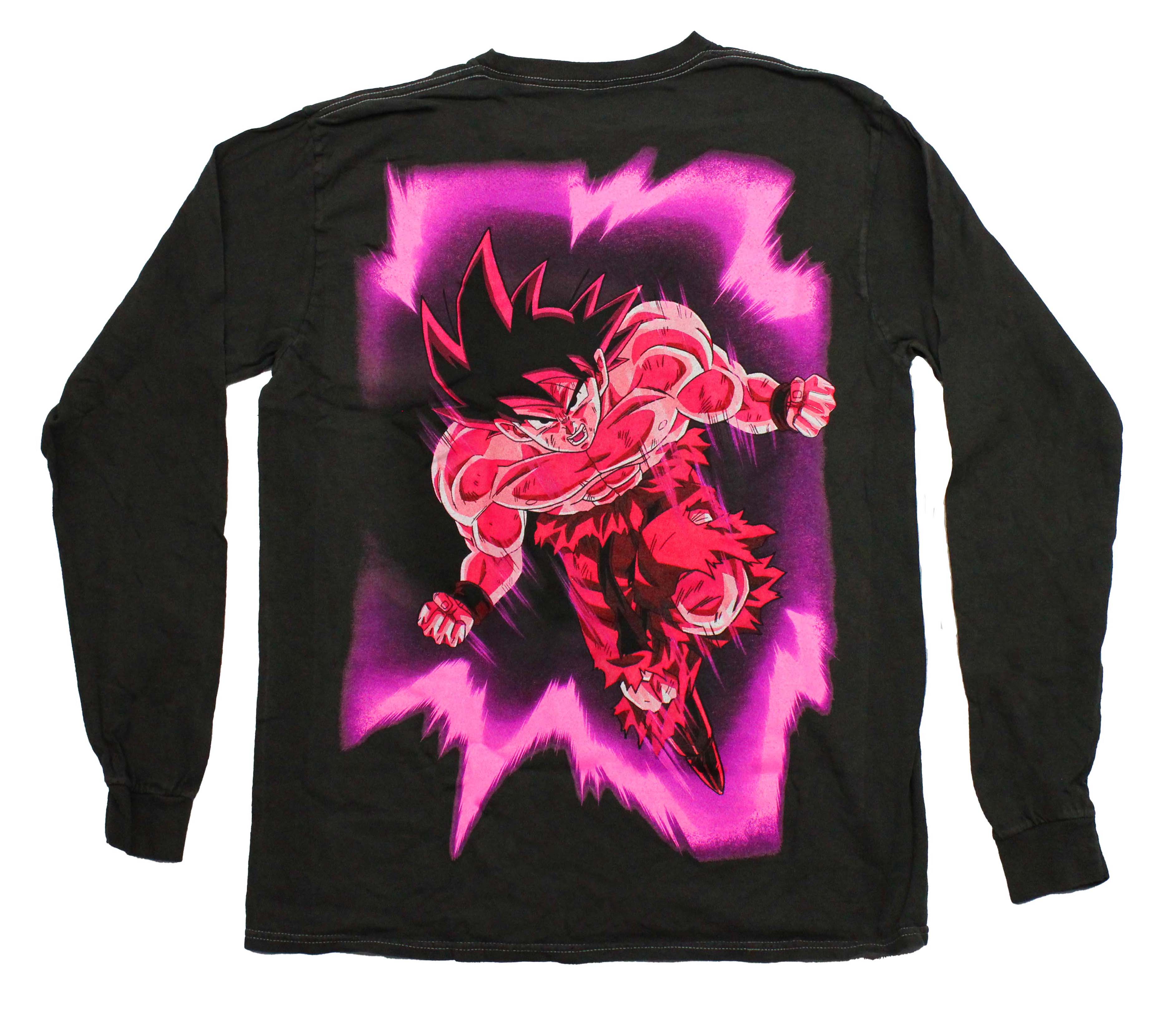 Dragon Ball Z  Mens Long Sleeve T-Shirt - Goku Flex on Back  Kanji on Front