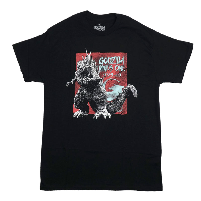 Godzilla Minus One Mens T-Shirt - Distressed B & W Godzilla Kanji Title