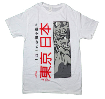 Ring of Fire Mens T-Shirt - Grayscale Character Along Red & Black Kanji