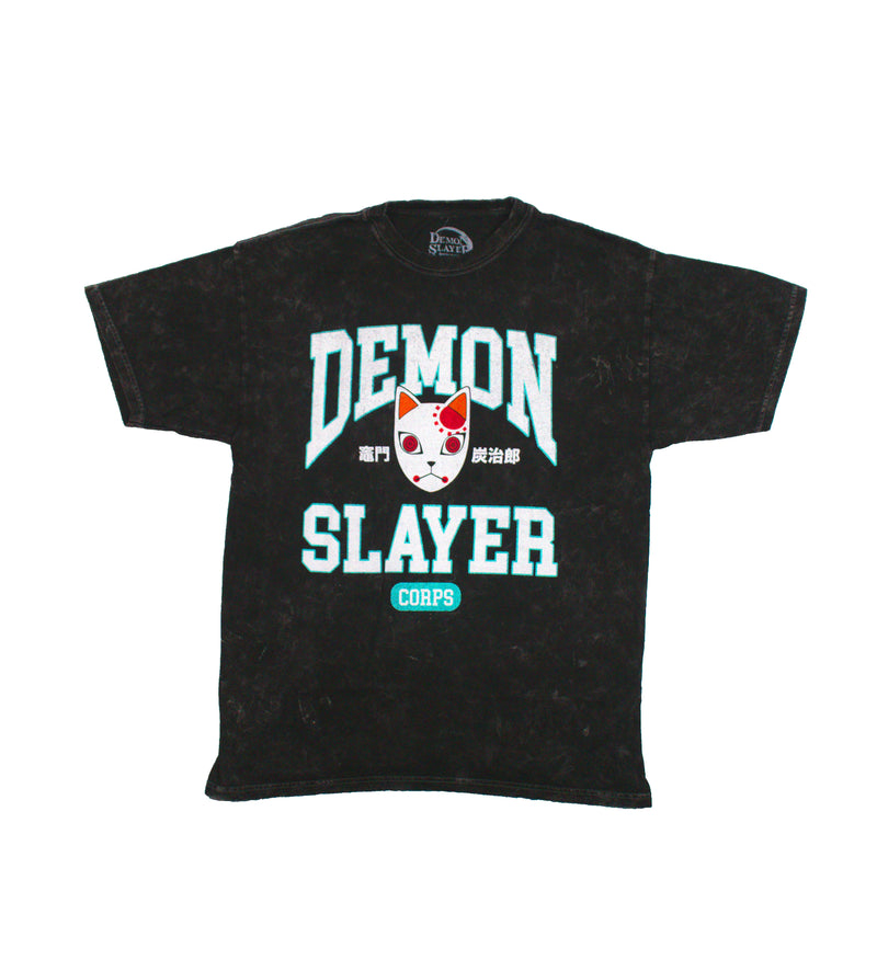 Demon Slayer Mens T-Shirt - Tanjiro Mask at Center Stone Washed