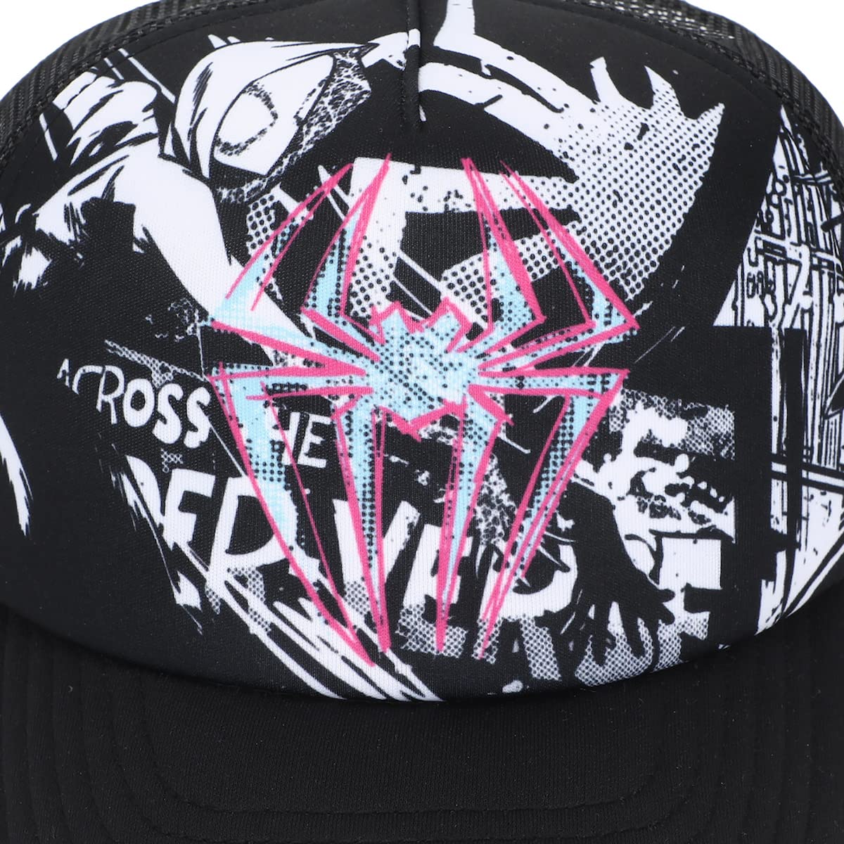 Bioworld Spider-Gwen Pink Spidey Logo with Black-and-White Background Black Foam Trucker Hat