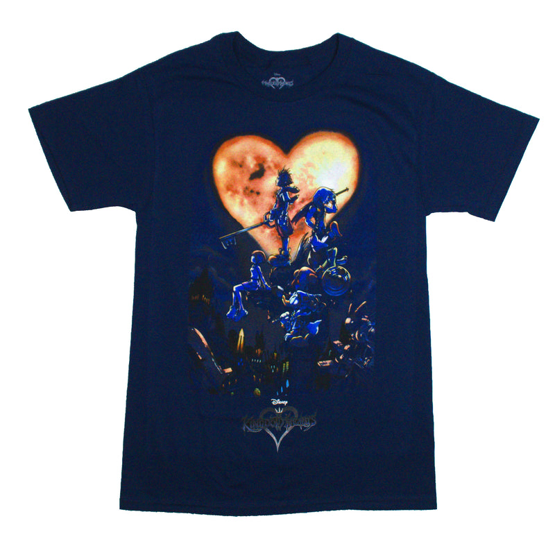 Kingdom Hearts Mens T-Shirt - Cast Sitting Below Heart Moon