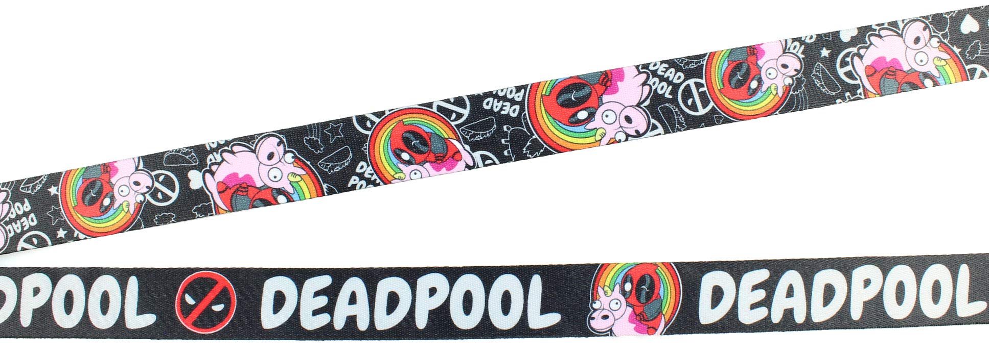 Marvel Deadpool Chibi Lanyard ID Holder with Unicorn and Rainbow Rubber Charm Pendant and Collectible Sticker
