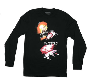 Chainsaw Man Long Sleeve Mens T-Shirt - Sketchy Close Up Kanji Face