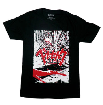 Berserk Mens T-Shirt - All Red and White Painted Screaming Guts over Kanji