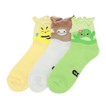 Bioworld Squishmallows Sunny Maritza & Benny Women's 3-Pair Women's Casual Quarter Crew Ankle Socks With Lettuce Edge Cuffs