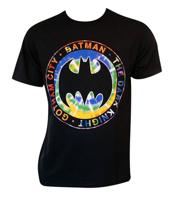 Batman (DC Comics) Mens T-Shirt - Tie Dye Logo Circle Gotham Dark Knight