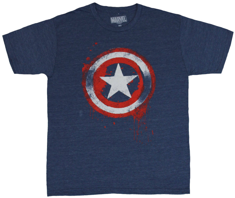 Captain America (Marvel Comics) Mens T-Shirt - Splattered Red White Blue Shield