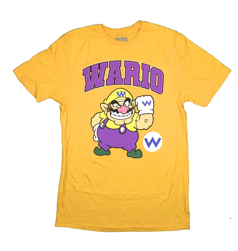 Super Mario Brothers Mens T-Short -Wario Grinning Under Name
