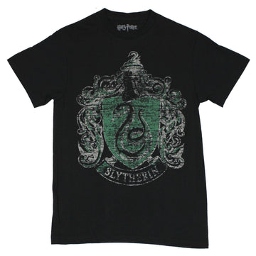 Harry Potter Mens T-Shirt - Super Distressed Green Hogwarts Crest Image