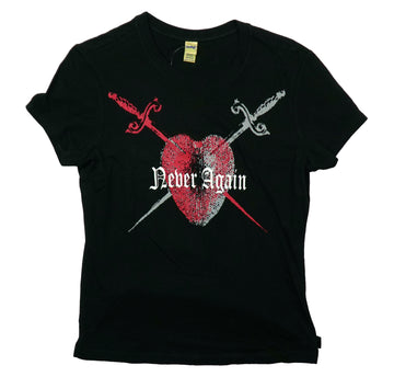 Never Again Girls Juniors T-Shirt - Band  Logo Heart With Swords Girls