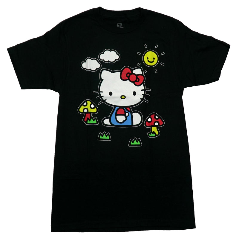 Hello Kitty Mens T-Shirt - Happy Sitting Between Mushrooms - Inmyparentsbasement.com
