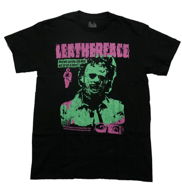 Texas Chainsaw Massacre Mens T-Shirt - Green Image of Leatherface Pink Logo
