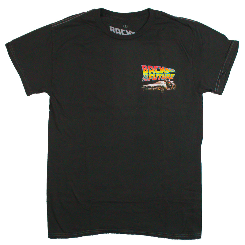 Back to the Future Mens T-Shirt - Marty McFly Poster Back Lapel DeLorean