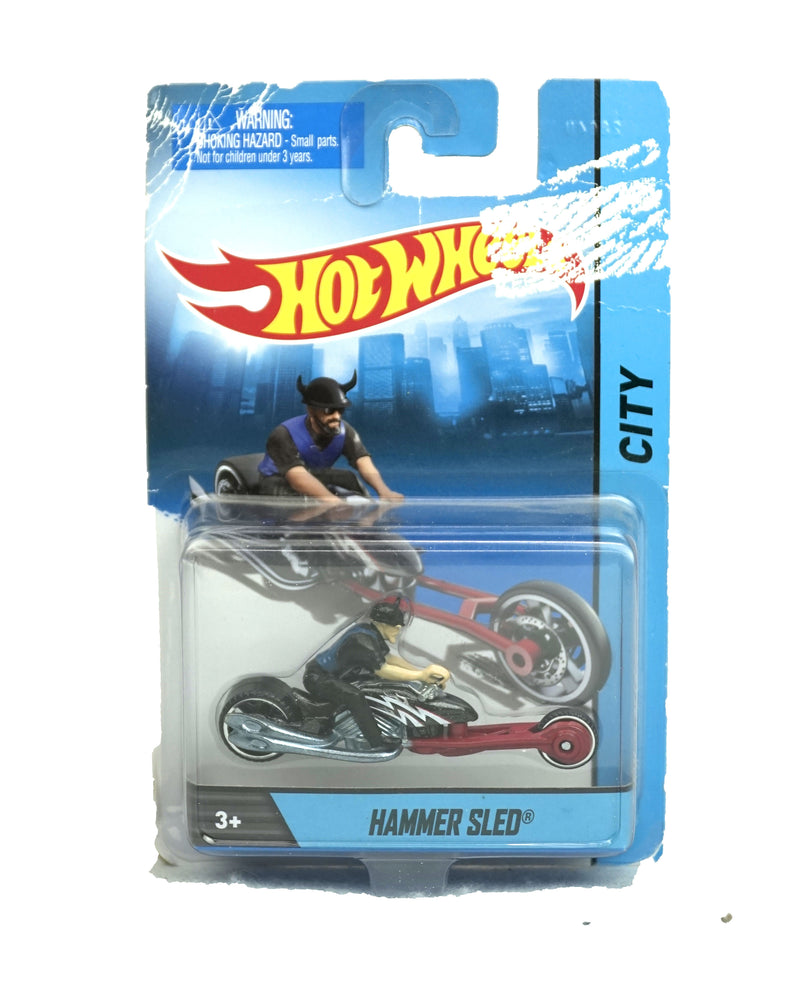 HAMMER SLED (Black & Red) * MOTORCYCLE & RIDER * Hot Wheels 1:64 Scale 2012 Die-Cast Vehicle Damaged Package