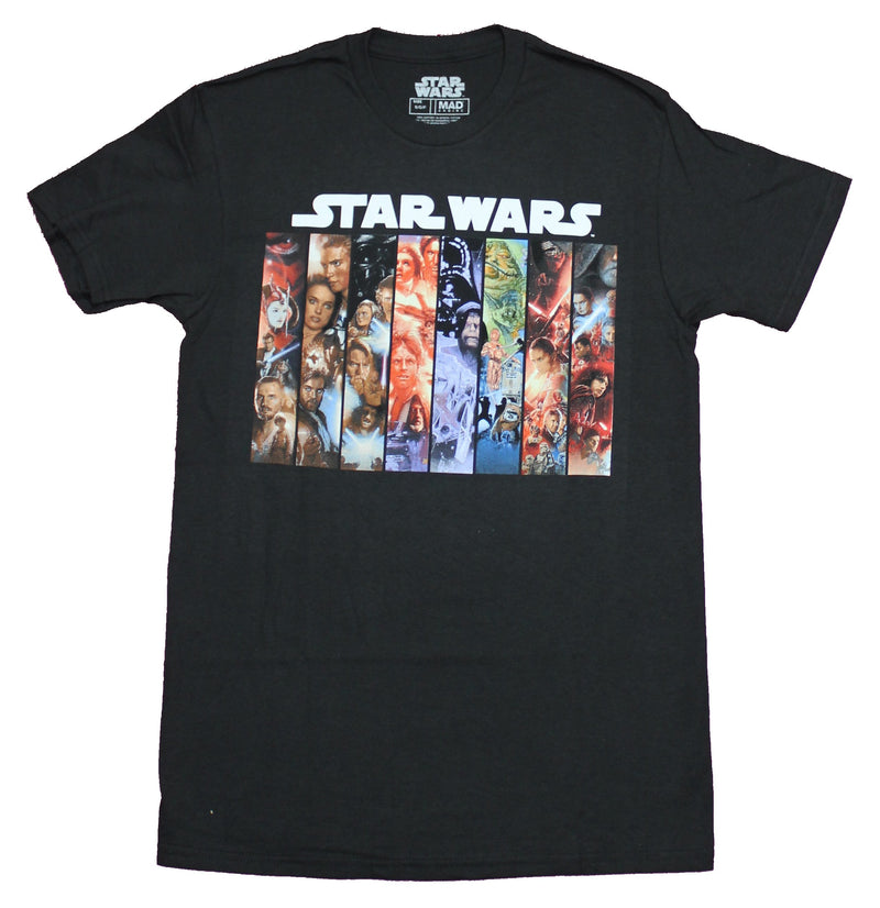 Star Wars Mens T-shirt - Full Saga 9 Episode Multicolor Movie Strips