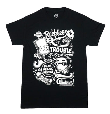The Simpsons Mens T-Shirt - Bart & Milhouse B & W Reckless Trouble
