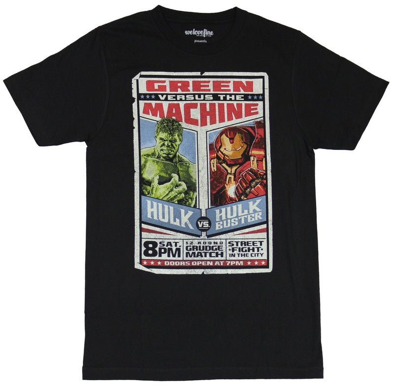 The Avengers (Marvel Comics) Mens T-Shirt - Green Vs Machine Hulk Iron Poster