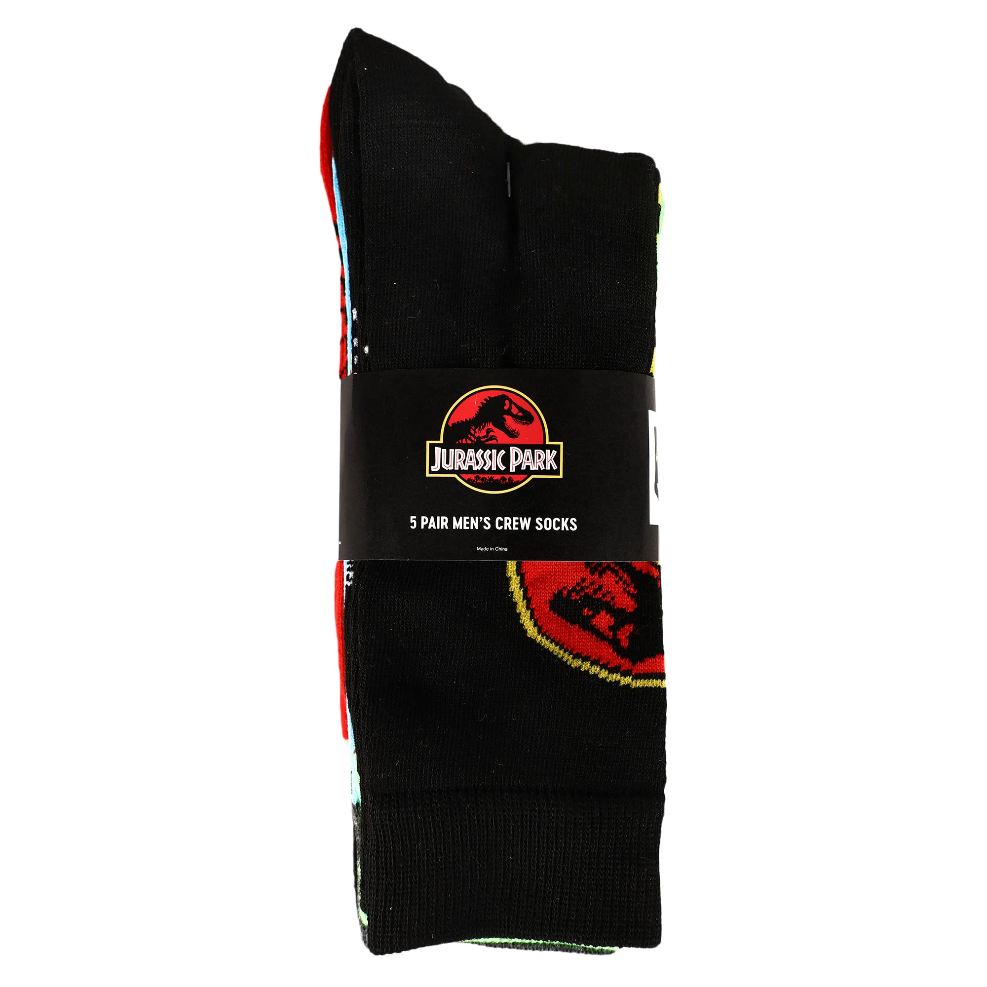 Bioworld Jurassic Park Mixed Art Logos Men's 5-Pack Casual Crew Socks