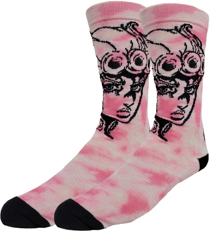 Ripple Junction JoJo's Bizarre Adventure Adult Crew Socks 2 Pack Giorno Pink Tie Dye and Argyle Officially Licensed