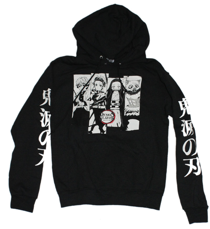 Demon Slayer Black & White 4 Panel Hoodie ft Nezuko, Inosuke, Tanjiro, & Zenitsu