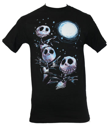 Nightmare Before Christmas Mens T-Shirt - Triple Jack Skellington Moon Drawing