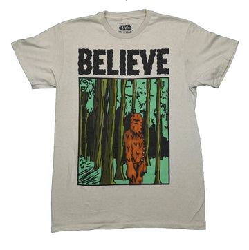Star Wars Mens T-Shirt - Blurred Chewbacca in Forest "Believe"