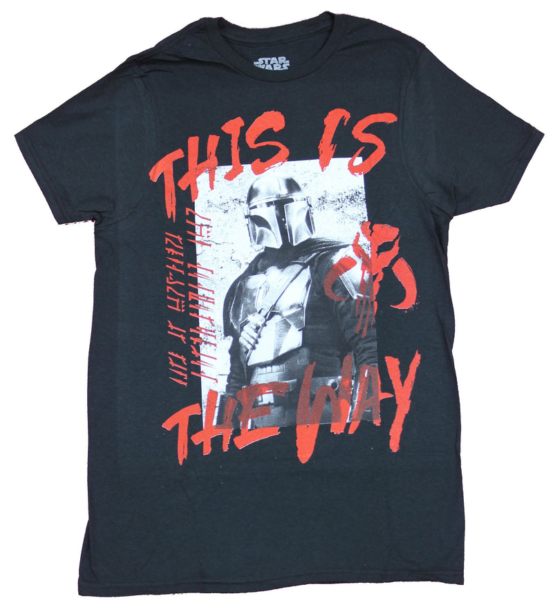 Star Wars The Mandalorian Mens T-Shirt - This is the Way Red Script Over Photo Box