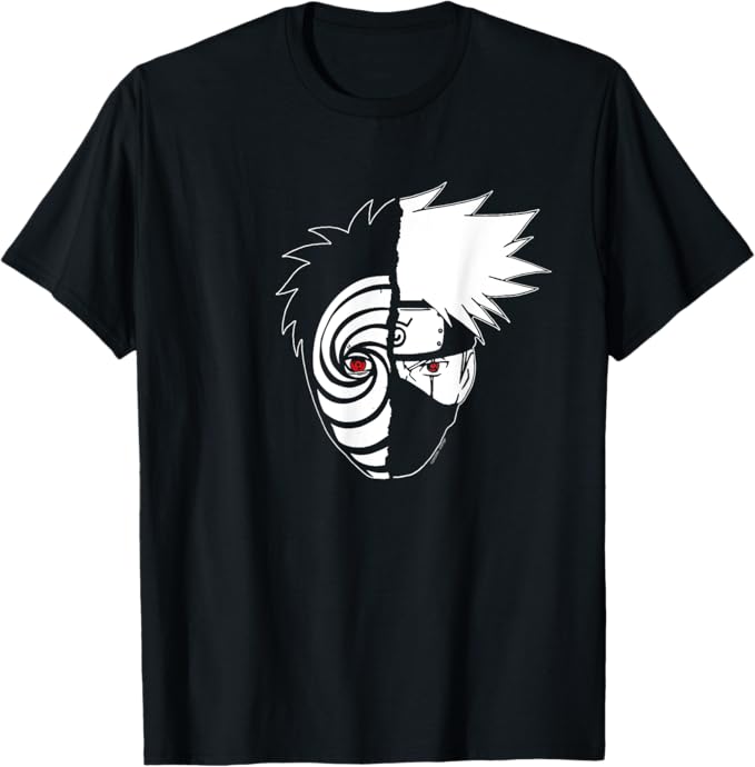 Naruto Shippuden Mens  T-Shirt - Kakashi Tobi Red Eye Split Face - Inmyparentsbasement.com
