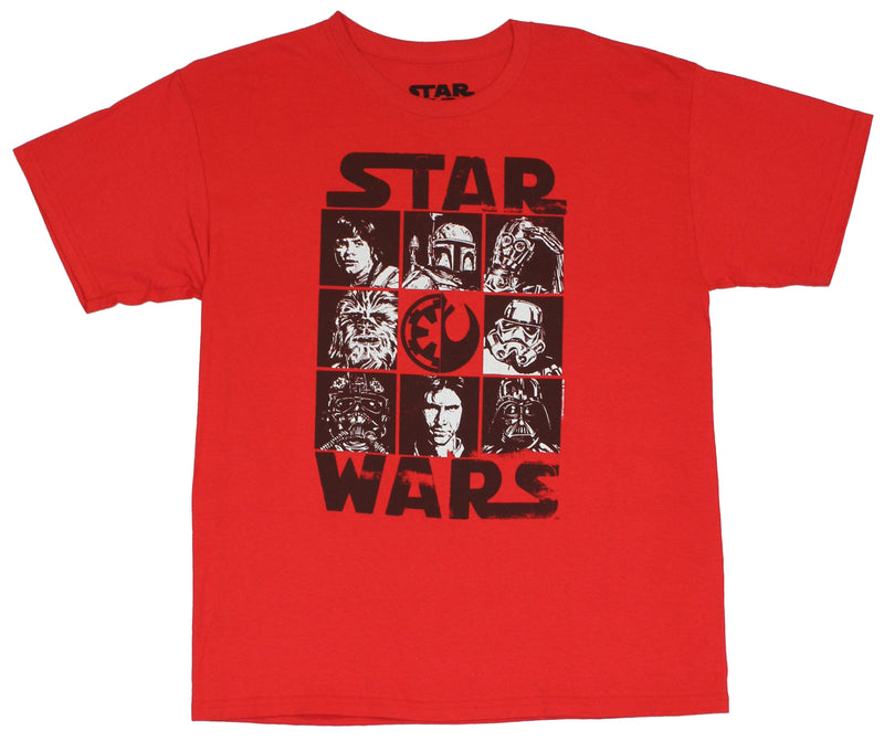 Star Wars Mens T-Shirt - 9 Box Black And White Charcter Box Grid Image