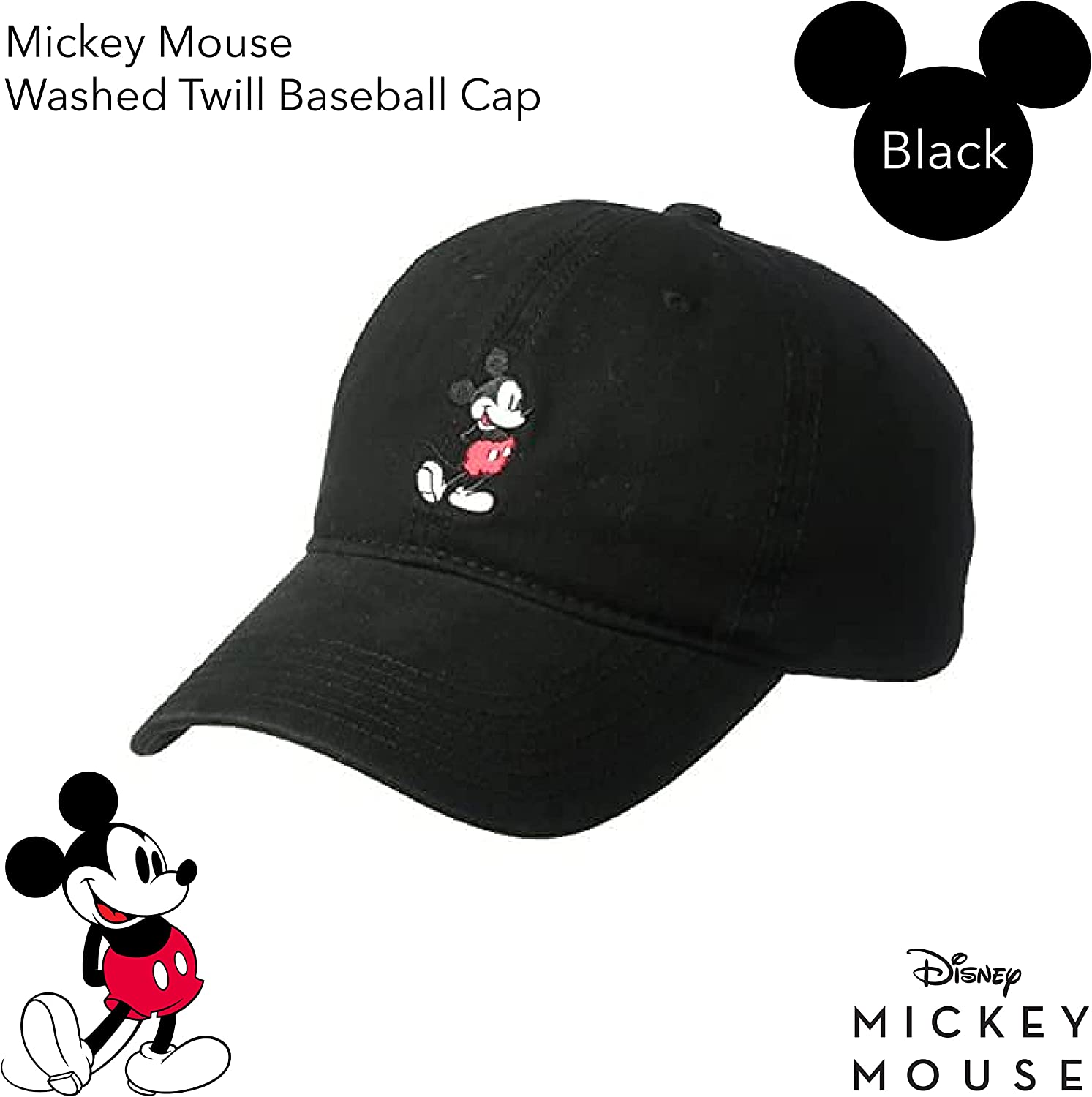 Disney Mickey Mouse Embroidered Cotton Adjustable Dad Hat with Curved Brim