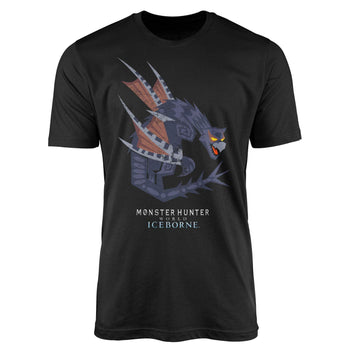 Monster Hunter Mens T-Shirt - Iceborne World Nargacuga Orange Purple Dragon Crest
