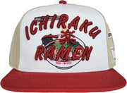 Naruto Shippuden Ichiraku Ramen Icon Hidden Leaf Village Adjustable Red and White Flat Bill Snapback Hat - Inmyparentsbasement.com