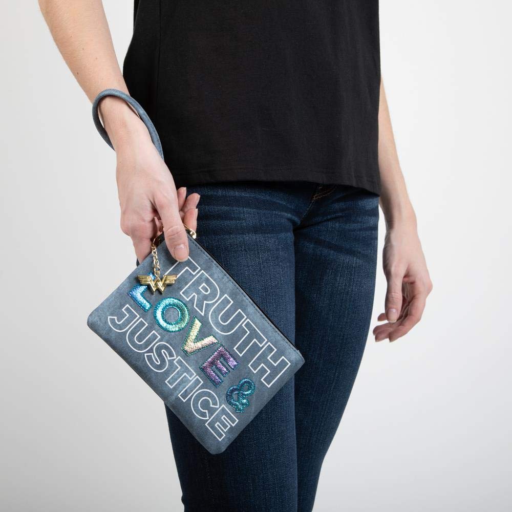 Truth Love & Justice Wonder Woman Superhero Denim Clutch