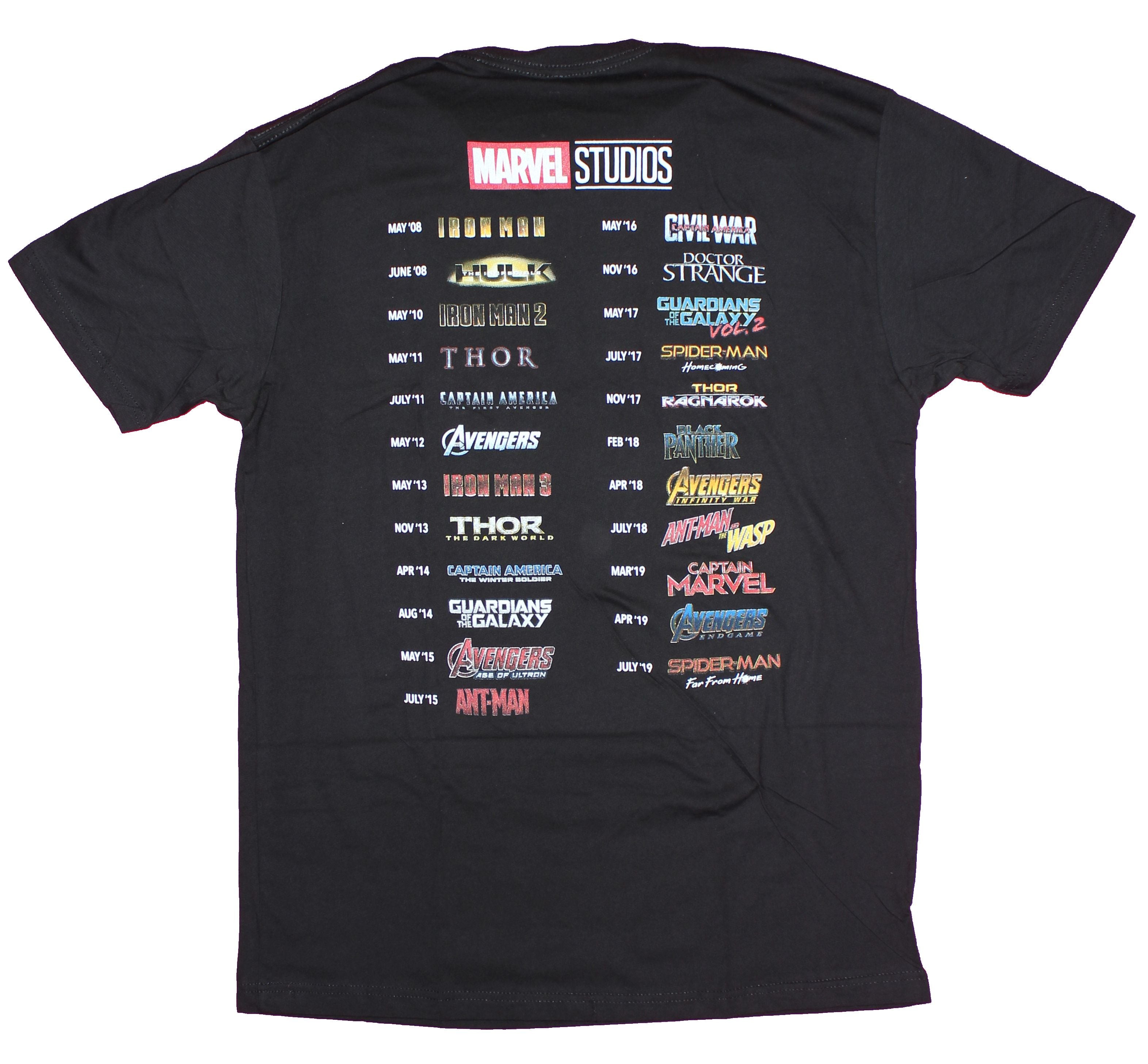 Marvel Studios Comics Mens T-shirt - More Than a Fan Movie Schedule Back