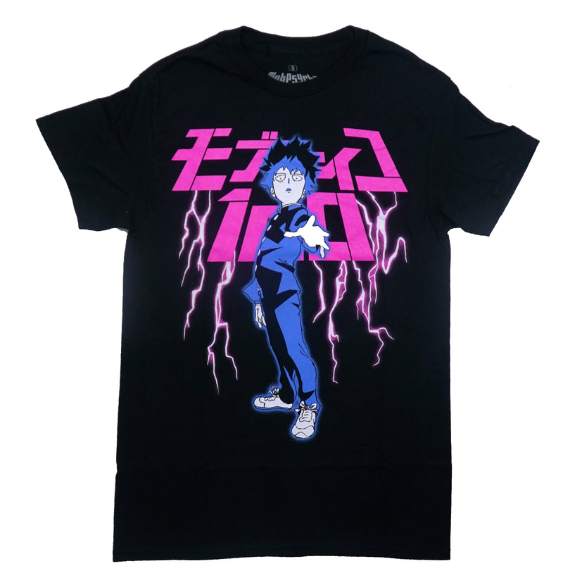Mob Psycho Mens T-Shirt -Standing In Electrified Kanji Name - Inmyparentsbasement.com
