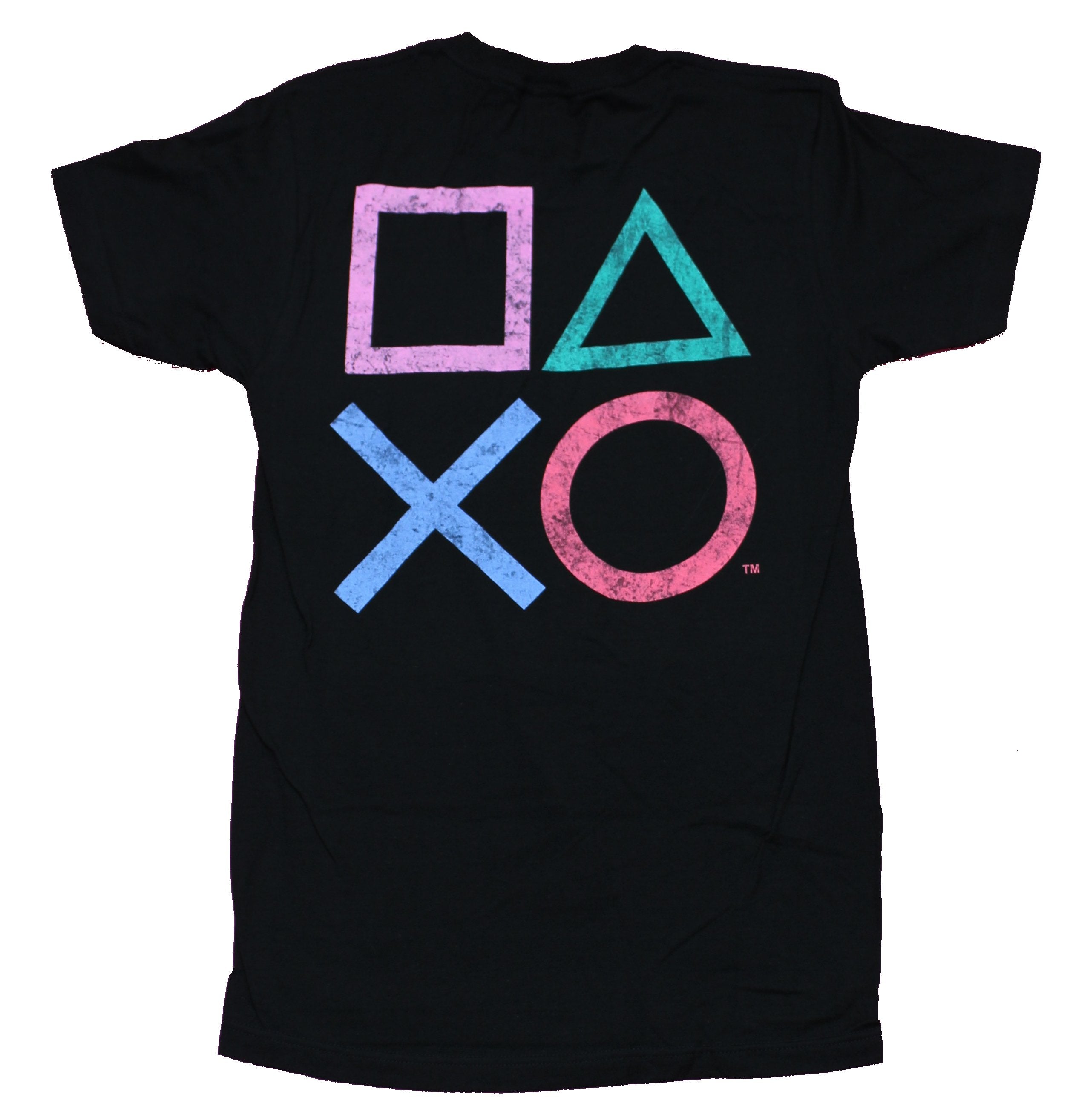 PlayStation Mens T-Shirt - Lapel Logo Button Symbols Back